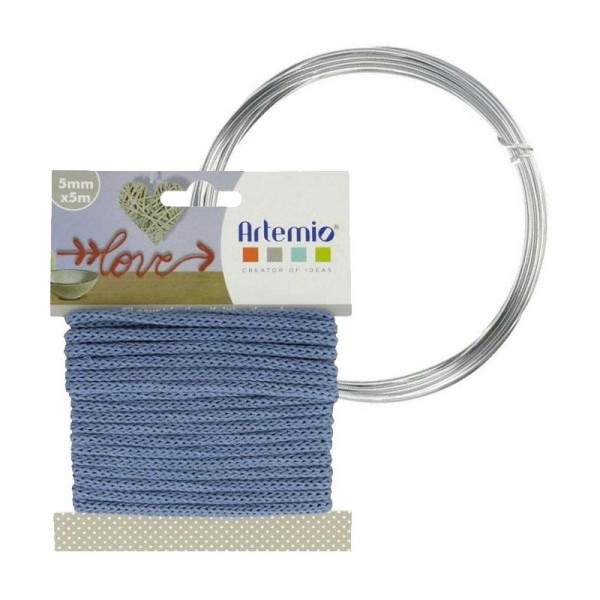 Fil à tricotin bleu 5 mm x 5 m + fil d'aluminium - Photo n°1