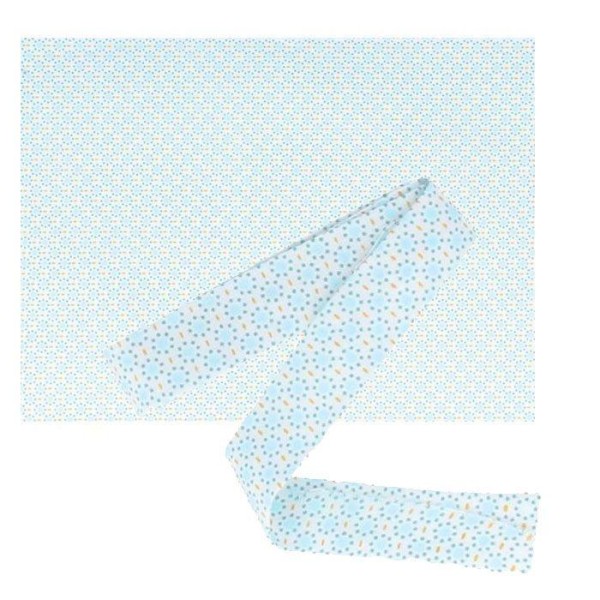 Tissu 55 x 45 cm & biais de couture 3 m x 2 cm - Ronds bleu clair à pointillés bleus - Photo n°1