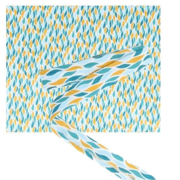 Tissu 55 x 45 cm & biais de couture 3 m x 2 cm - Flammes orange et bleues - Photo n°1