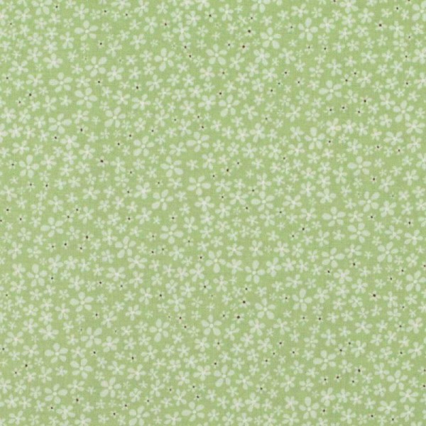 Tissu coton fleuri pâquerette - Vert- Par 50cm - Photo n°1