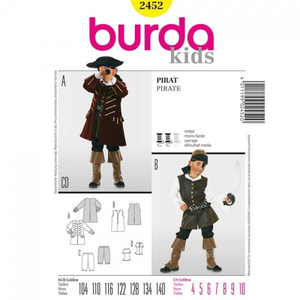 Patron déguisement enfant pirate , Burda 2452 - Photo n°1