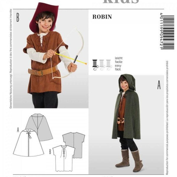 Patron déguisement enfant Robin des bois, Burda 9472 - Photo n°1