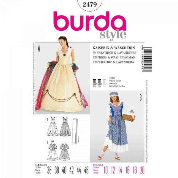 Patron déguisement femme robe impératrice & lavandière, Burda 2479 - Photo n°1