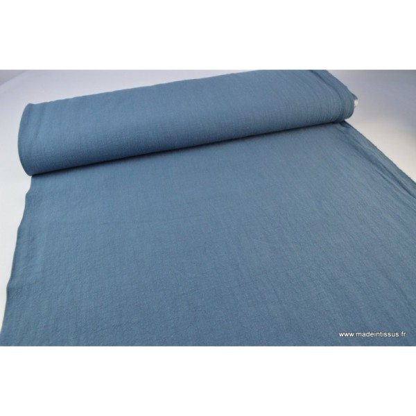 Tissu lin lavé bleu jean - Photo n°2