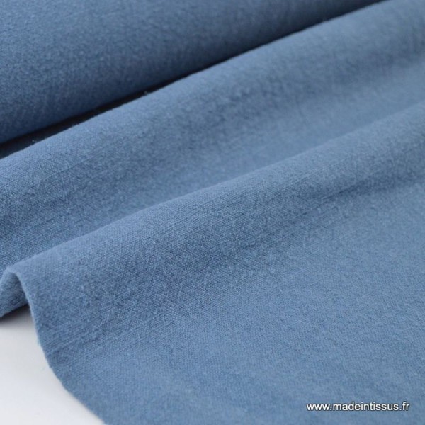 Tissu lin lavé bleu jean - Photo n°1