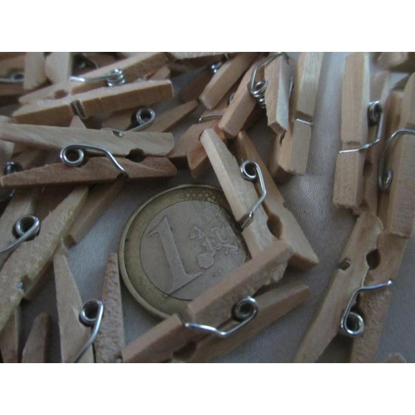 Mini pinces à linges en bois brut .2,5 cm,100 pièces - Photo n°3