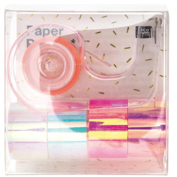 Set de masking tape Mini et dévidoir - Nacré Blanc et rose - 1,2 cm x 1,8 m - 5 pcs - Photo n°1