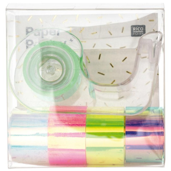 Set de masking tape Mini et dévidoir - Nacré Multicolore - 1,2 cm x 1,8 m - 5 pcs - Photo n°1
