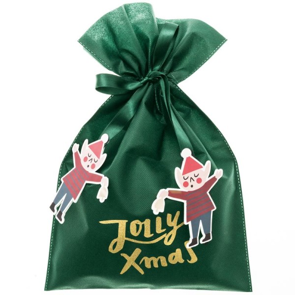 Grand Sac Cadeau en tissu Vert - Jolly Xmas - 30 x 45 cm - Photo n°1