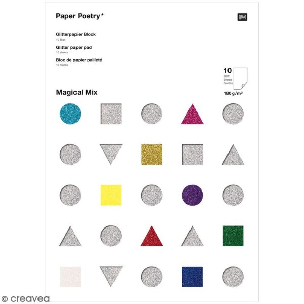 Bloc papier pailleté Magique - Multicolore - 10 pcs - Photo n°1