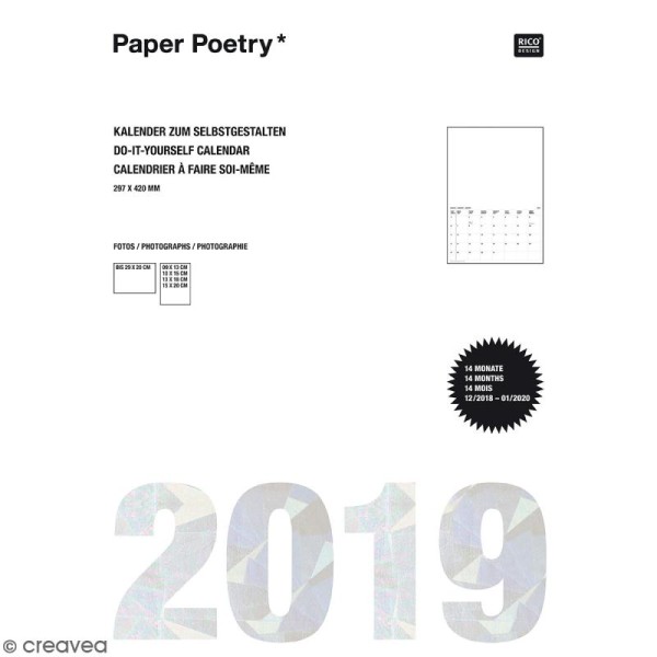 Calendrier 2019 Blanc à décorer Paper Poetry - Format A3 - Photo n°1