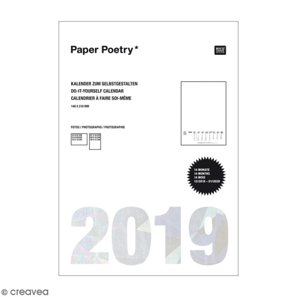 Calendrier 2019 Blanc à décorer Paper Poetry - Format A5 - Photo n°1