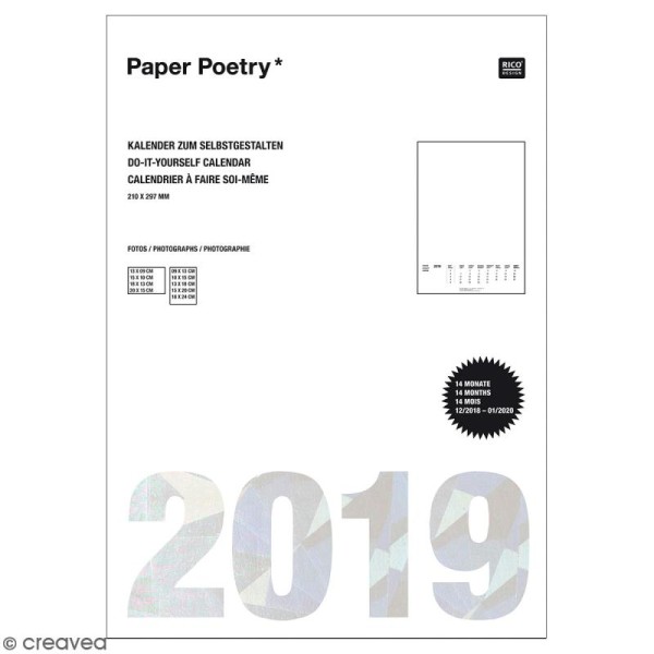 Calendrier 2019 Blanc à décorer Paper Poetry - Format A4 - Photo n°1
