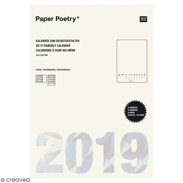 Calendrier 2019 Beige à décorer Paper Poetry - Format A4 - Photo n°1