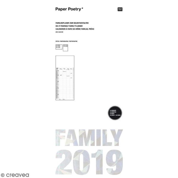 Calendrier Familial 2019 Blanc à décorer Paper Poetry - 20 x 48 cm - Photo n°1