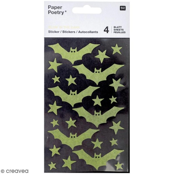 Stickers Papier Phosphorescent Rico Design - Chauve-souris et étoiles - 216 pcs - Photo n°1