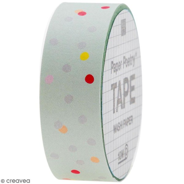 Masking tape - Pois sur fond menthe - 1,5 cm x 10 m - Photo n°1
