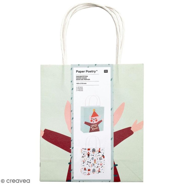 Lot de sacs en papier - Noël Classique - 18 x 21 cm - 2 pcs - Photo n°1
