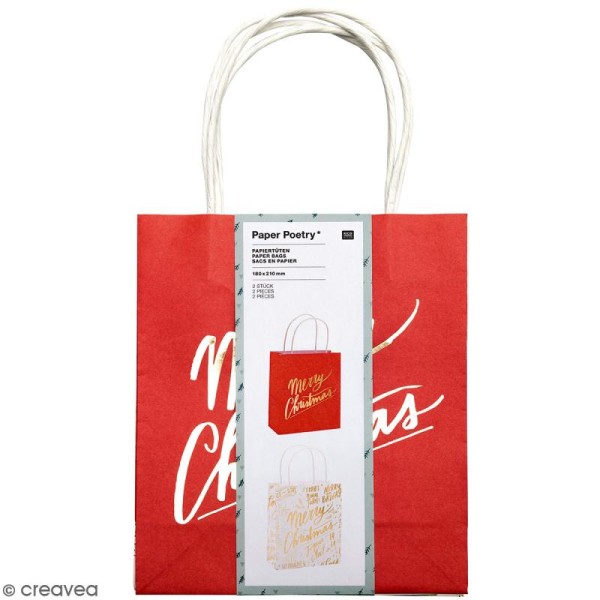 Lot de sacs en papier - Merry Christmas Rouge - 18 x 21 cm - 2 pcs - Photo n°1
