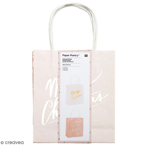 Lot de sacs en papier - Merry Christmas Pastel - 18 x 21 cm - 2 pcs - Photo n°1