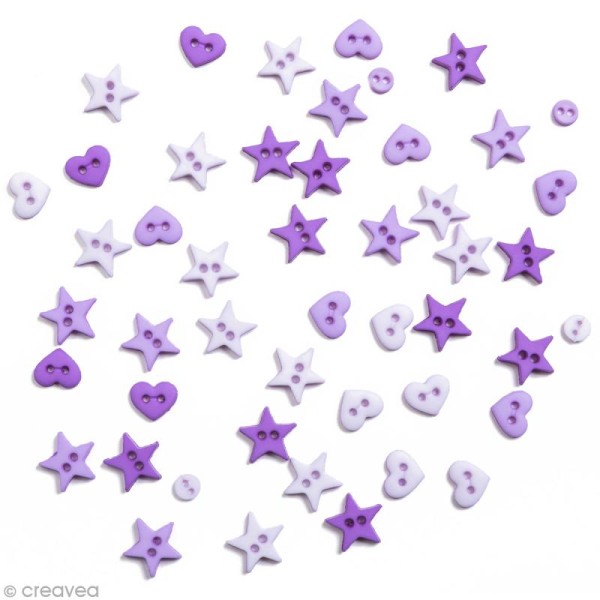 Bouton décoratif - Poudre d'étoiles - Etoiles et coeurs violets x 10 gr - Photo n°1