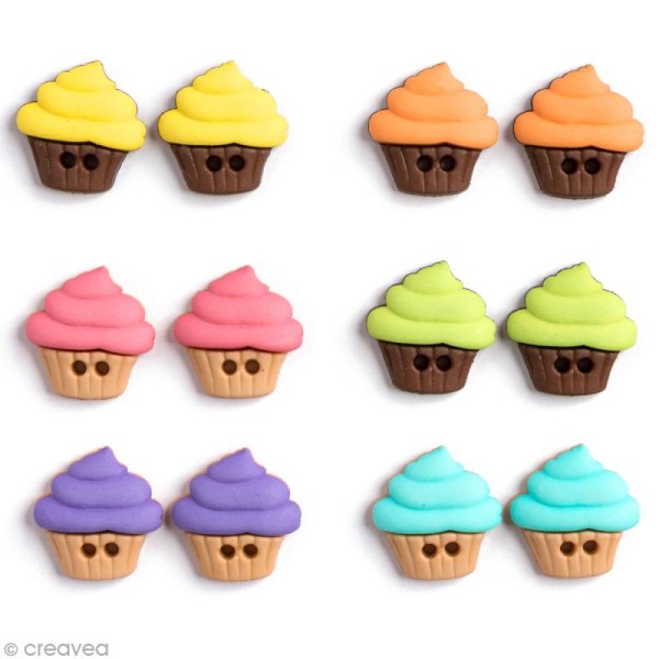 Bouton décoratif - Gourmandise - Cupcakes multicolores x 12 - Photo n°1