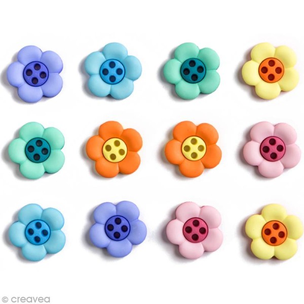 Bouton décoratif - Printemps - Fleurs bicolores x 12 - Photo n°1