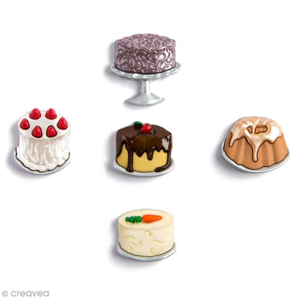 Bouton décoratif - Gourmandise - Gros gâteaux x 5 - Photo n°1