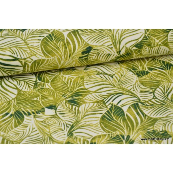 Tissu Canva coton imprimé Feuilles tropicales Vertes - Photo n°1