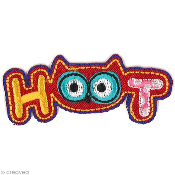 Motif thermocollant Chouette Hoot rouge - 6 x 2 cm - Photo n°1