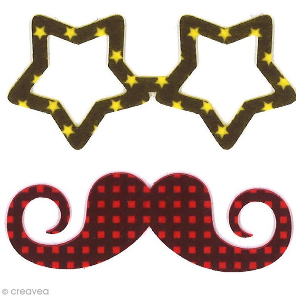 Motif thermocollant Moustache - Lunettes étoiles et moustache - 2 pièces - Photo n°1