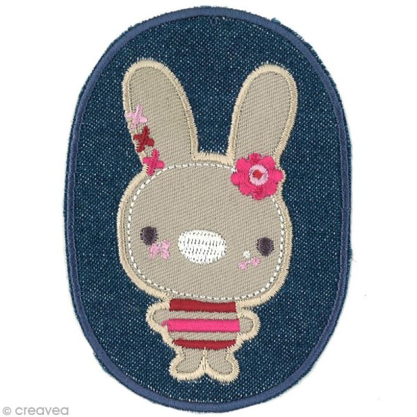 Motif thermocollant Jeans - Coude lapin fille - 9,6 x 6,7 cm - Photo n°1