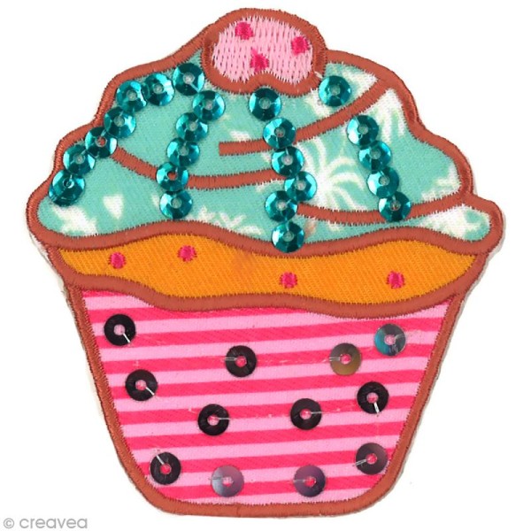Motif thermocollant Cupcake - Cupcake rose et bleu - 7,7 x 7,3 cm - Photo n°1