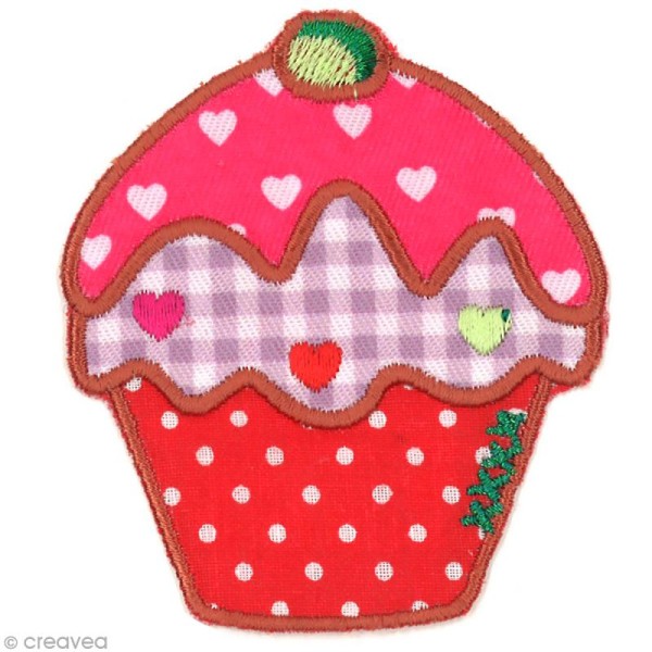 Motif thermocollant Cupcake - Cupcake rose et rouge - 7,7 x 6,7 cm - Photo n°1