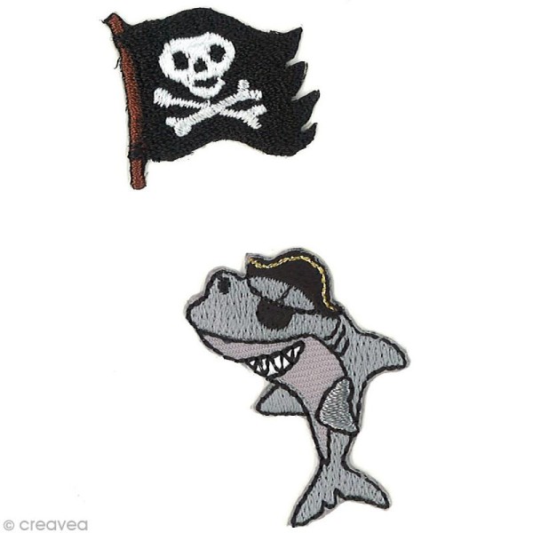 Motif thermocollant Pirates - Drapeau pirate et requin - 2 pièces - Photo n°1