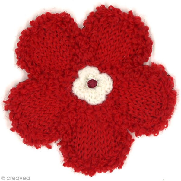 Motif thermocollant Fleur tricotée - Fleur rouge et blanche - 6 x 6 cm - Photo n°1