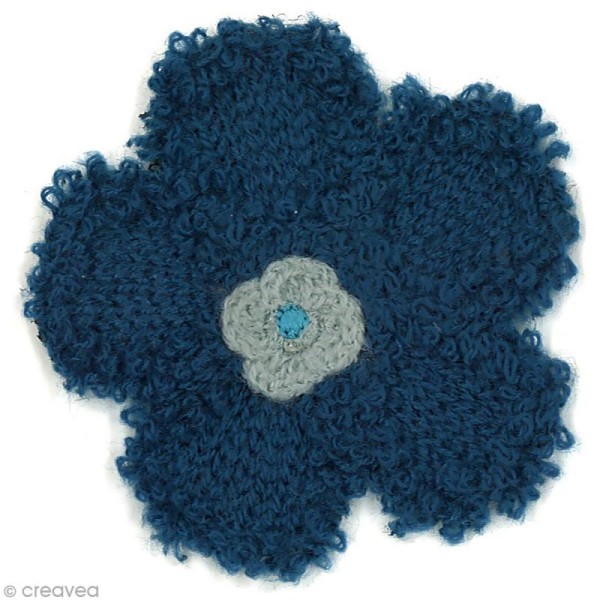 Motif thermocollant Fleur tricotée - Fleur bleue et grise - 6 x 6 cm - Photo n°1