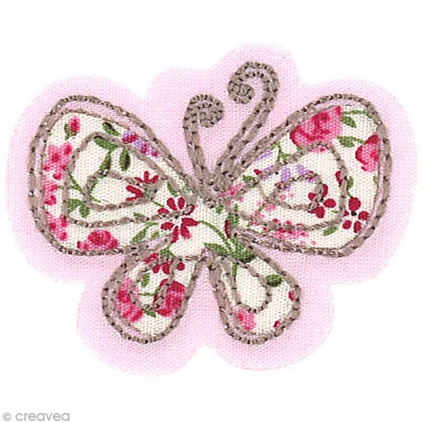 Motif thermocollant Girly - Papillon fleuri - 4,3 x 3,2 cm - Photo n°1