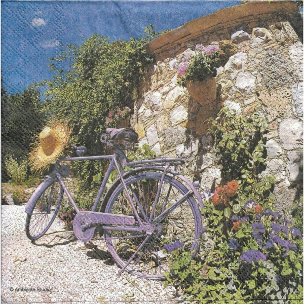 4 Serviettes en papier Paysage de Provence Vélo Format Lunch - Photo n°1