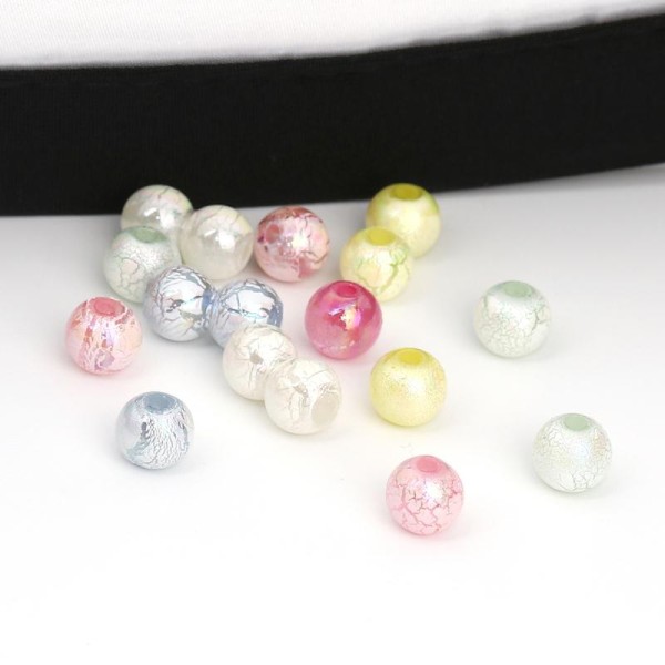 40 perles acryliques 8mm pastel  craquelées Mixtes -SC0107211- - Photo n°1