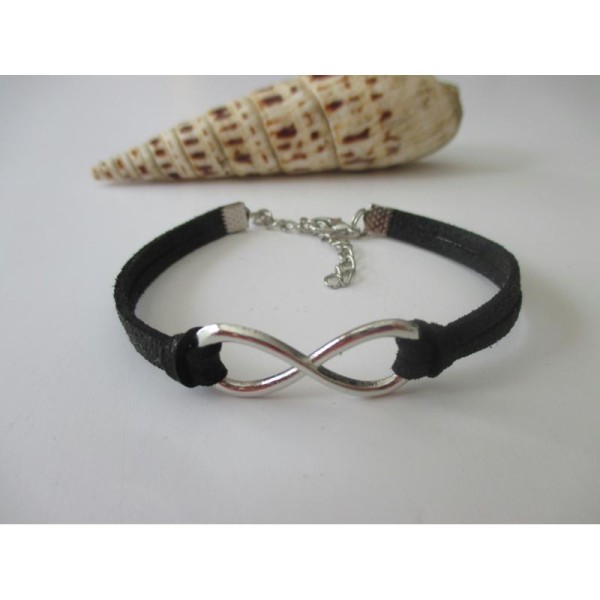 Kit bracelet suédine noire et lien argent mat - Photo n°1