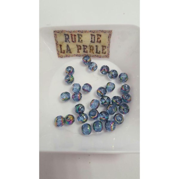 30 Perles en verre à facettes métallisé - 6mm - bleu ciel - Photo n°1