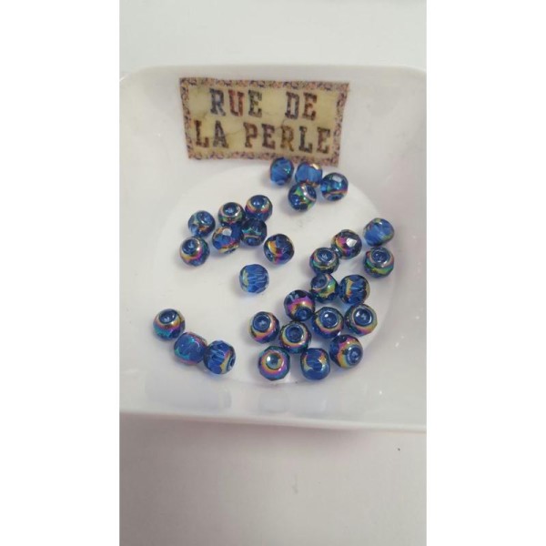 30 Perles en verre à facettes métallisé - 6mm - bleu - Photo n°1