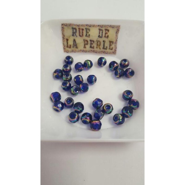 30 Perles en verre à facettes métallisé - 6mm - bleu roi - Photo n°1