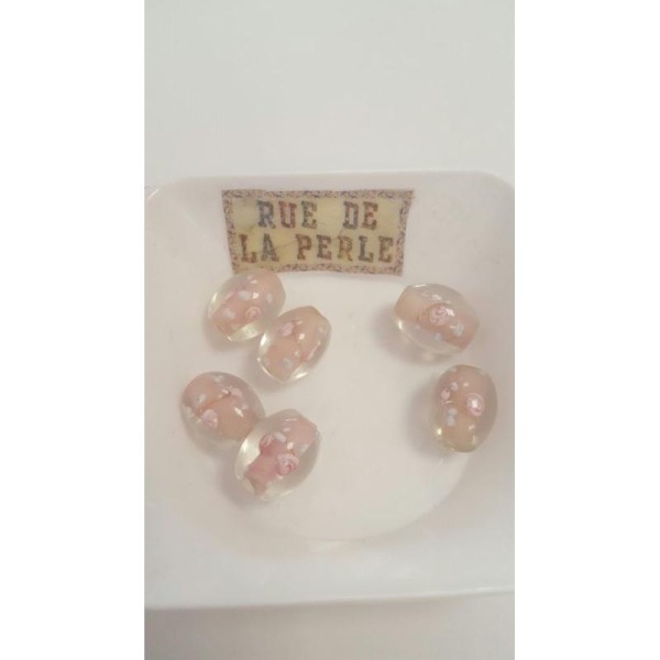 6 Perles en verre type millefiori - 15x11mm - rose - Photo n°1