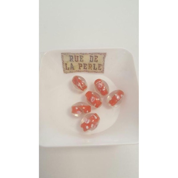 6 Perles en verre type millefiori - 15x11mm - rouge - Photo n°1