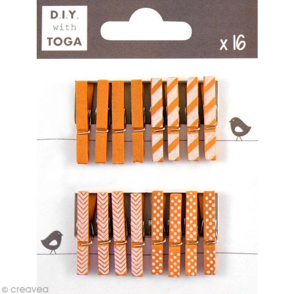 Mini pince à linge Toga 3 cm - Orange - 16 pièces - Photo n°1