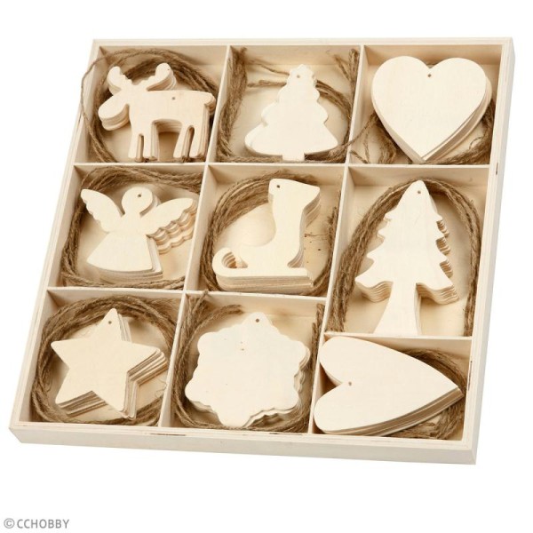 Décorations de Noël en bois  - 7 à 8 cm - 72 pcs - Photo n°2