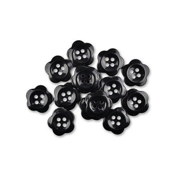 Lot de 13 Boutons Fleurs Noires, diam. 1,5 cm, pour scrapbooking et couture - Photo n°1