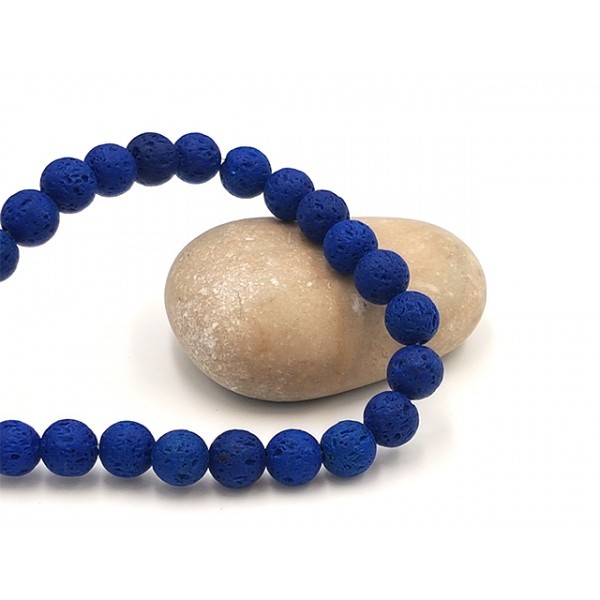 50 Perles De Lave 8mm Couleur Bleu - Photo n°1